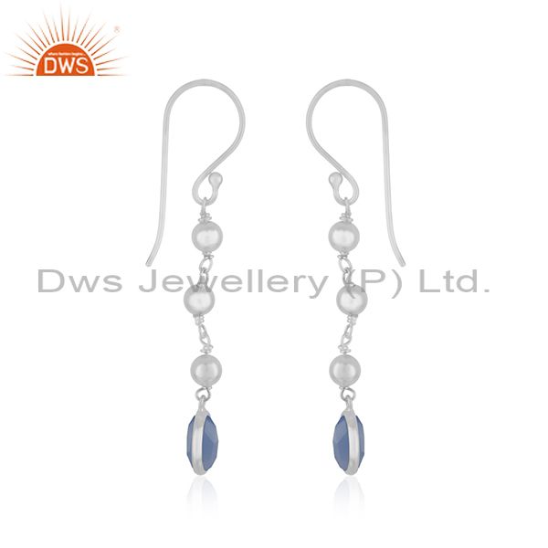 Exporter Blue Chalcedony Gemstone Fine Sterling Silver Earring Wholesaler India