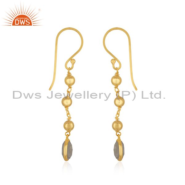 Exporter Labradorite Gemstone Yellow Gold Plated 925 Silver Earring Manufacturer in India