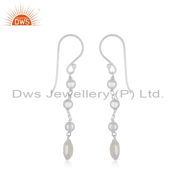Exporter Fine Sterling Silver Rainbow Moonstone Dangle Earring Wholesaler India