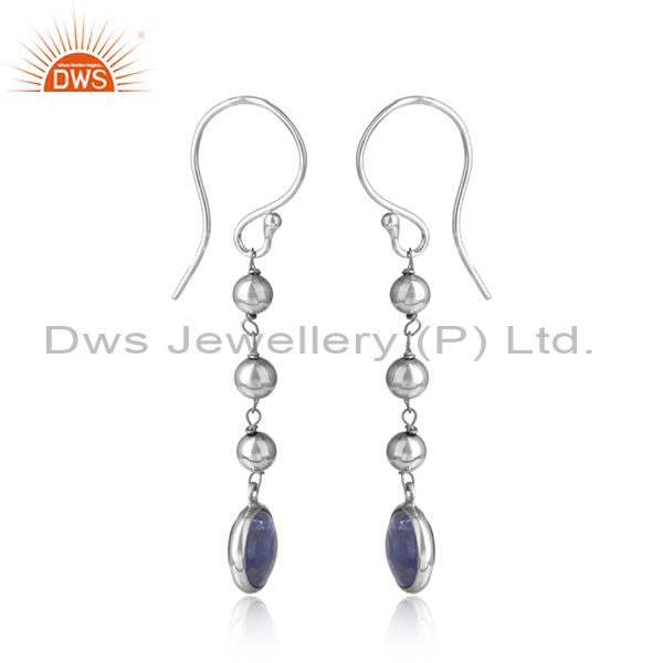New arrival white rhodium plated silver tanzanite earring jewelry