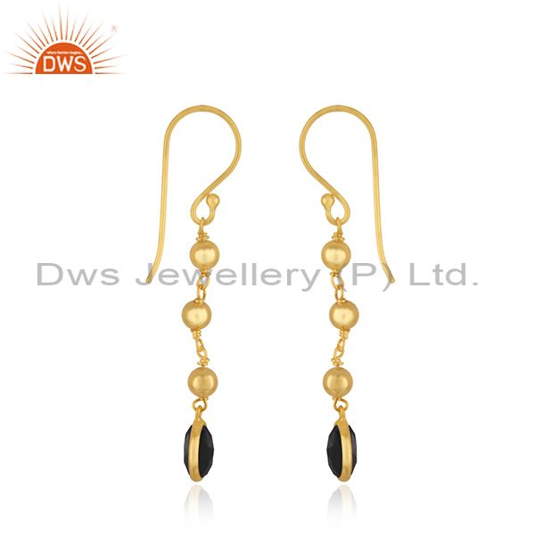 Exporter Yellow Gold Plated 925 Silver Black Onyx Gemstone Earring Wholesaler India