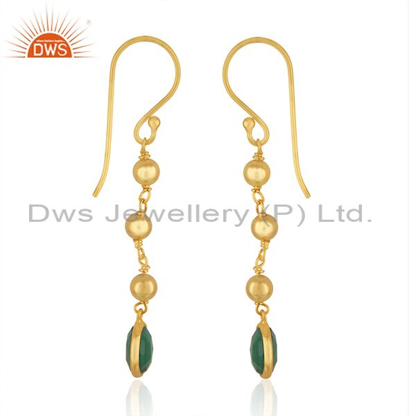 Exporter Designer Silver Gold Plated Silver Green Onyx Earrings Jewelry