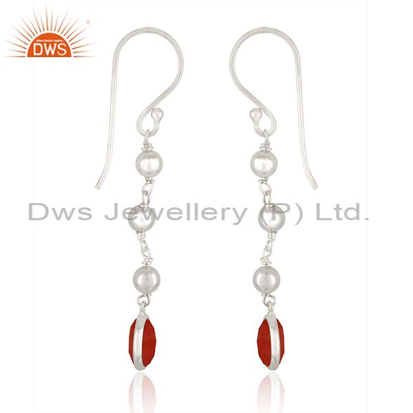 Exporter New Sterling Fine Silver Red Onyx Gemstone Dangle Earrings Jewelry