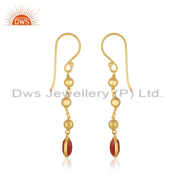 Exporter Red Onyx Gemstone Gold Plated 925 Silver Beaded Earring Manufacturer in Jaipur
