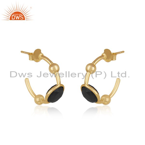 Exporter Black Onyx Designer Silver Gold Plated Earrings Jewelry