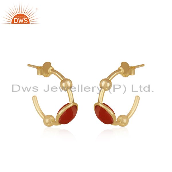 Exporter 14k Gold Plated 925 Silver Red Onyx Gemstone Hoop Earring Suppliers Jaipur