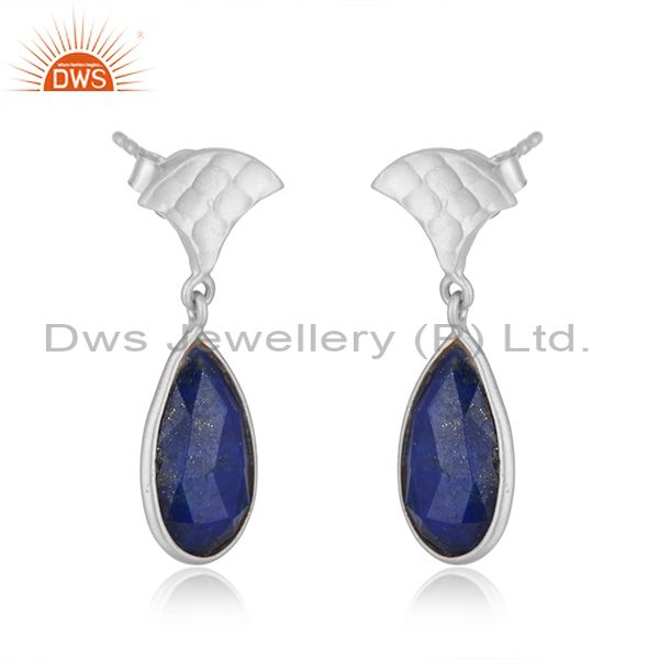 Handmade 925 sterling fine silver natural lapis lazuli earrings