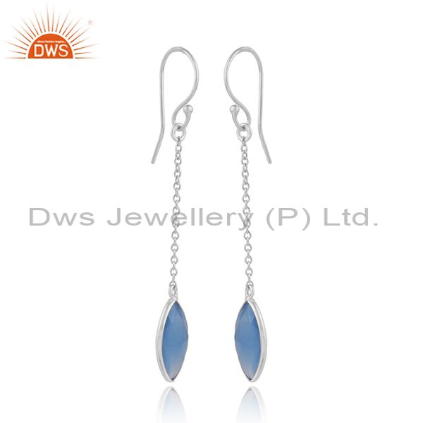 Blue chalcedony gemstone fine sterling silver chain earrings