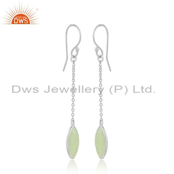 Prehnite chalcedony longing gemstone fine silver chain earrings