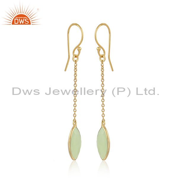 Prehnite chalcedony gemstone gold plated silver chain earrings