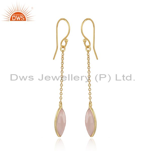 Rose chalcedony gemstone designer silver gold plated earrings