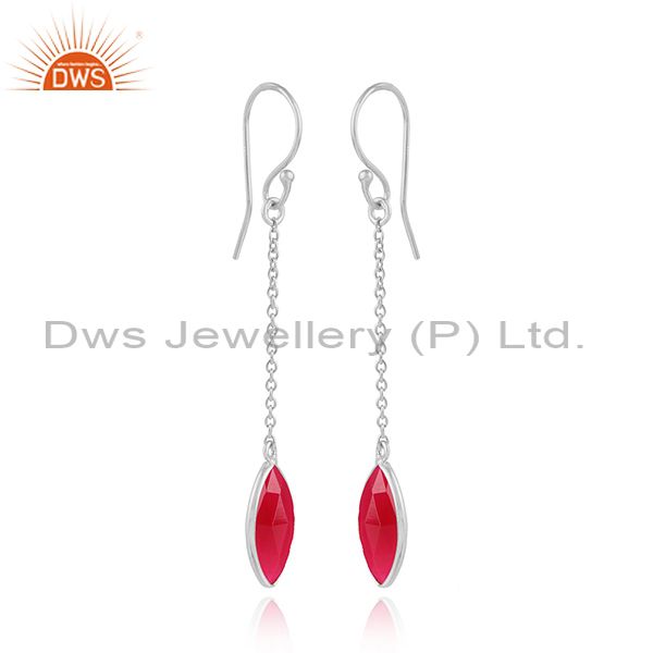 Pink chalcedony gemstone womens 925 sterling fine silver earrings