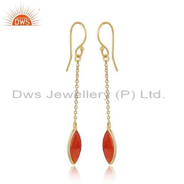 Red onyx gemstone designer 18k gold plated silver chain earrings