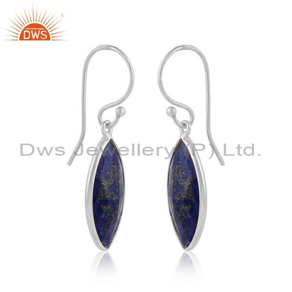 Lapis lazuli gemstone designer 925 fine sterling silver earrings