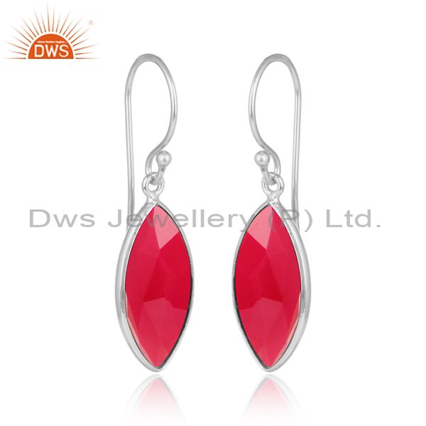 Designer sterling silver pink chalcedony gemstone girls earrings