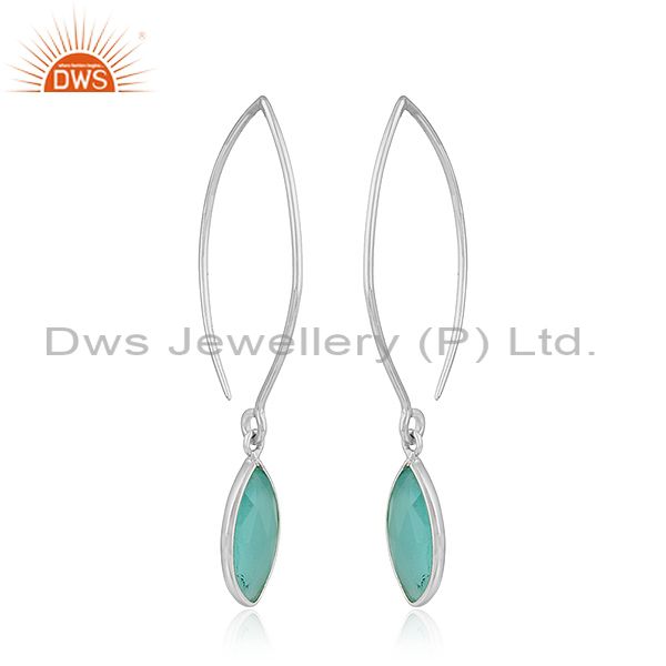 Exporter Designer Sterling Fine Silver Aqua Chalcedony Gemstone Hook Earrings