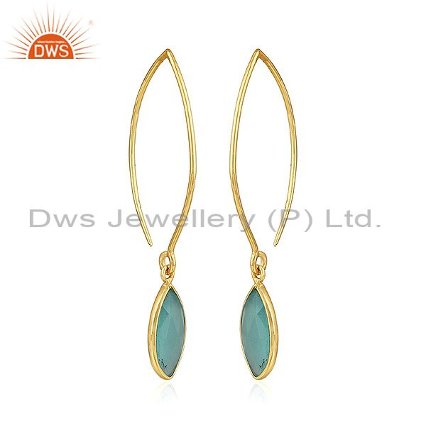 Exporter Glossy Candy Gold Plated Silver Aqua Chalcedony Gemstone Earrings