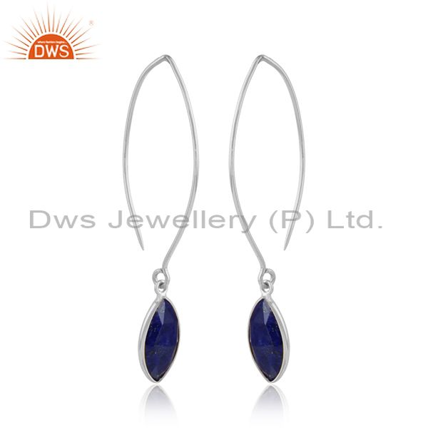 Hook drop lapis lazuli gemstone fine sterling silver earrings