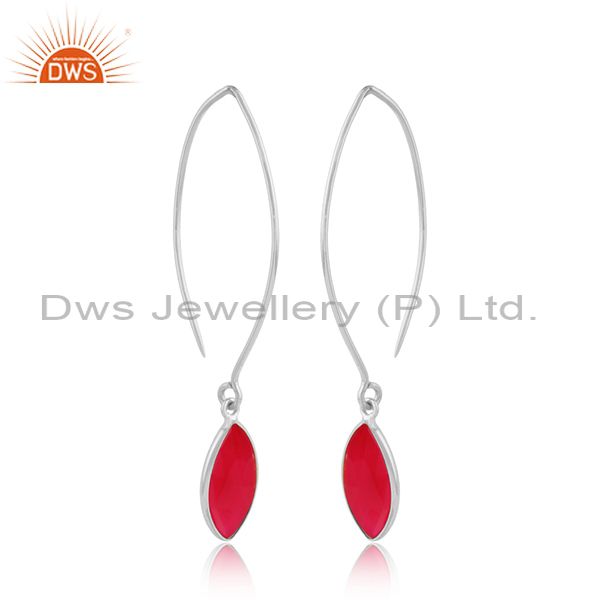 Pink chalcedony gemstone designer 925 silver womens hook earring