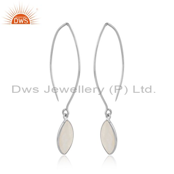 Rainbow moonstone designer 925 sterling fine silver hook earrings
