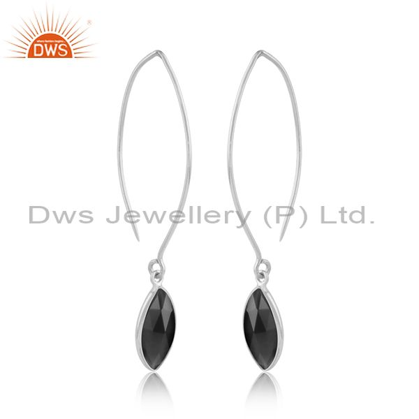 Black onyx gemstone designer sterling silver womens earrings