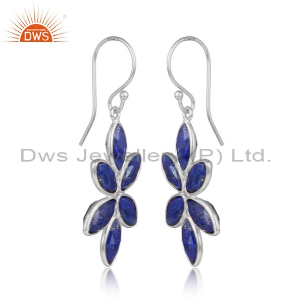 Floral lapis lazuli gemstone designer sterling silver earrings