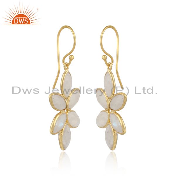 Flower 925 silver gold plated silver rainbow moonstone earrings