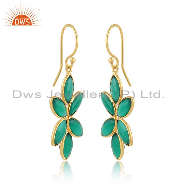 Green onyx gemstone womens gold plated 925 silver earring jewelry