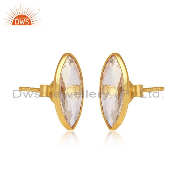 Crystal quartz gemstone gold plated silver designer stud earrings