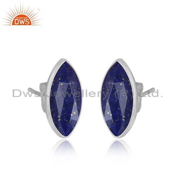 Lapis lazuli gemstone handmade 925 sterling silver stud earrings