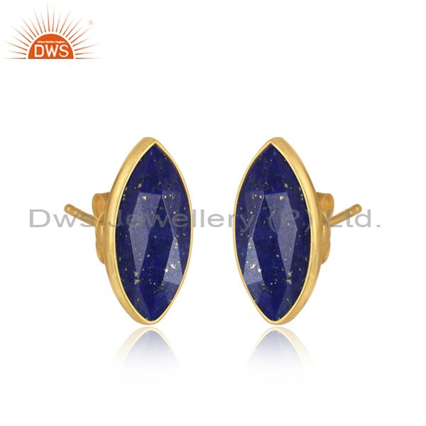 Lapis lazuli gemstone gold plated designer silver stud earrings