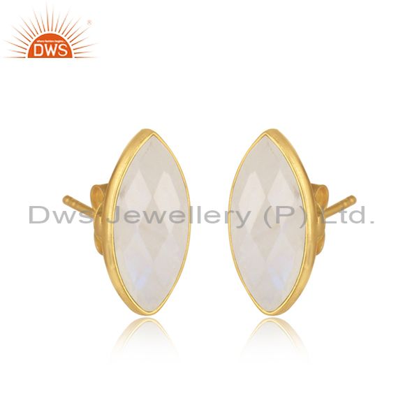 Designer moonstone gemstone 18k gold plated silver stud earrings