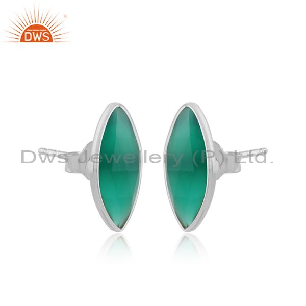 Green onyx gemstone designer sterling fine silver stud earrings