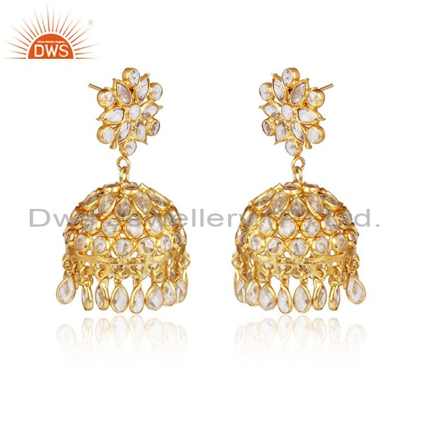 Traditional design jhumka in yellow gold on silver 925 and cz