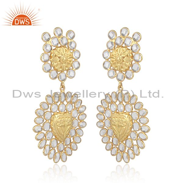 Traditional handmade cz bold earring in yellow gold on silver 925