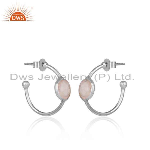 Rose Quartz Set Fine 925 Sterling Silver Open Hoop Earrings