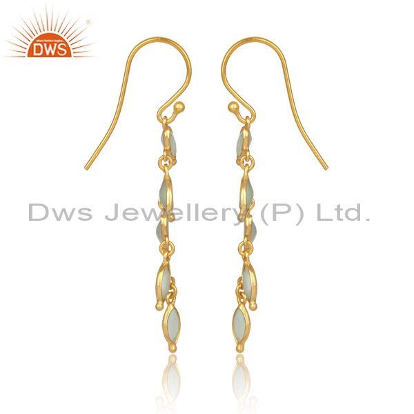 Aqua Chalcedony Set Gold On 925 Silver Petal Shaped Earrings