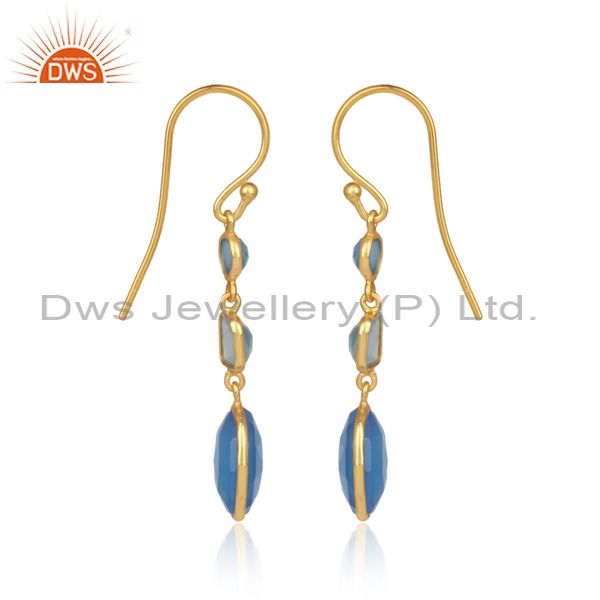 Blue Chalcedony Set Gold On 925 Silver Casual Drop Earrings