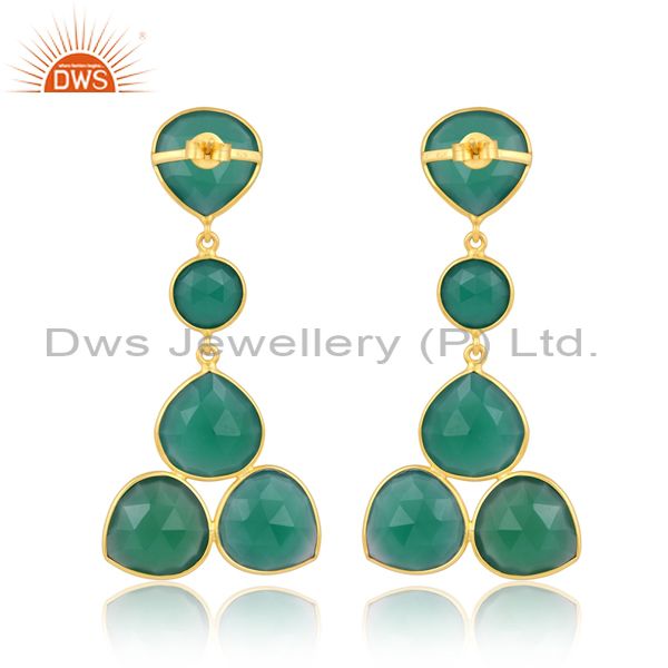 Dazzling 18K Gold Plated Green Onyx Sterling Silver Earring