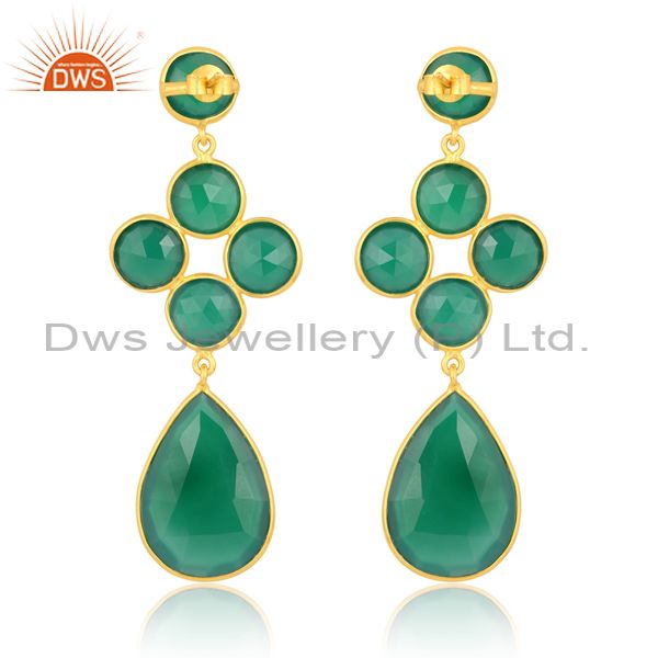 Green Onyx On 18K Gold Plated Sterling Silver Earring