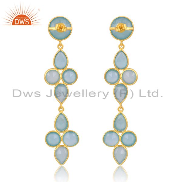 Sterling Silver 18K Gold Plated Aqua Chalcedony Earring