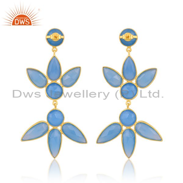 Blue Chalcedony On 18K Gold Plated Sterling Silver Earring