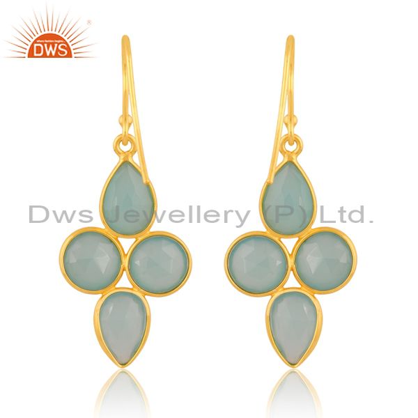 Aqua Chalcedony 18K Gold Plated Sterling Silver Earring