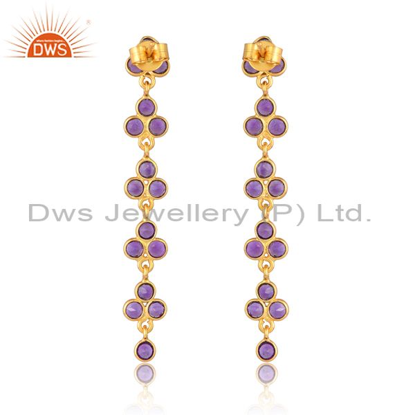 Sterling Silver Gold Earrings With Amethyst Cut