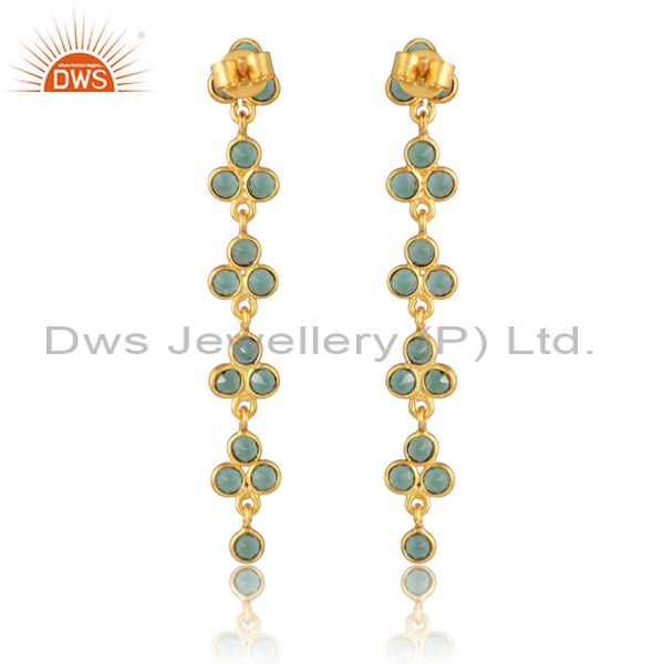 Sterling Silver Drops Gold 18K With Green Onyx