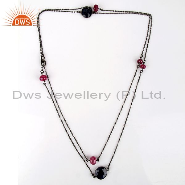Exporter Natural Ruby & Blue Sapphire Gemstone Silver Necklace Jewelry Supplier