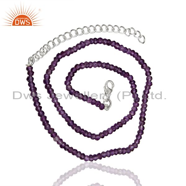 Exporter Natural Amethyst Gemstone Sterling Fine Silver Chain Necklace Supplier