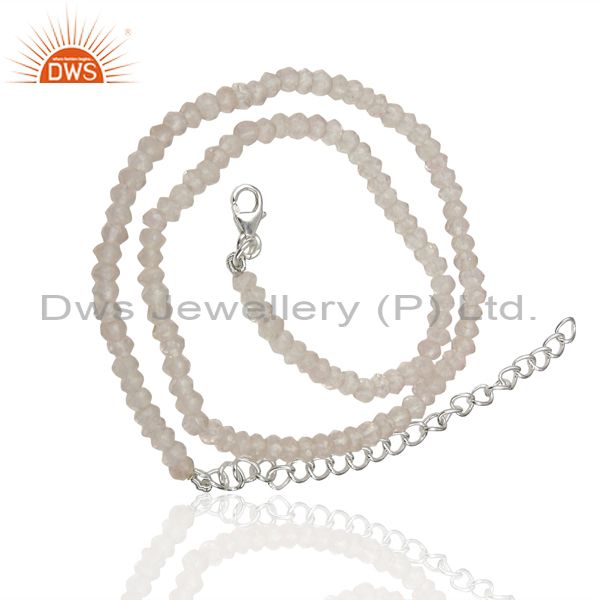 Exporter Rose Quartz Gemstone Beads 925 Silver Chain Necklace Jewelry Supplier