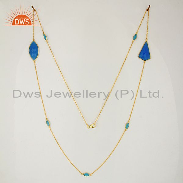 Exporter Wholesale Blue Chalcedony Gemstone Sterling Silver Necklace Supplier