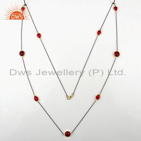 Exporter Manufacturer of Pink Chalcedony 925 Silver Gemstone Necklace Supplier